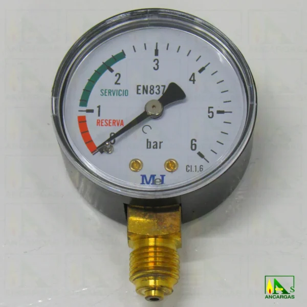 Manómetro 0-6 bar rosca M-1/4" con indicador servicio - reserva - Imagen Web de Ancargas ©