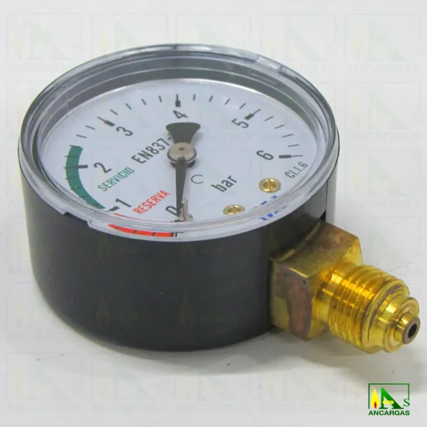 Manómetro 0-6 bar rosca M-1/4" con indicador servicio - reserva - Imagen Web de Ancargas ©