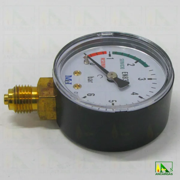 Manómetro 0-6 bar rosca M-1/4" con indicador servicio - reserva - Imagen Web de Ancargas ©