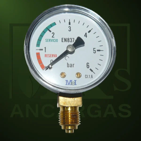 Manómetro 0-6 bar rosca M-1/4" con indicador servicio - reserva - Imagen Web de Ancargas ©