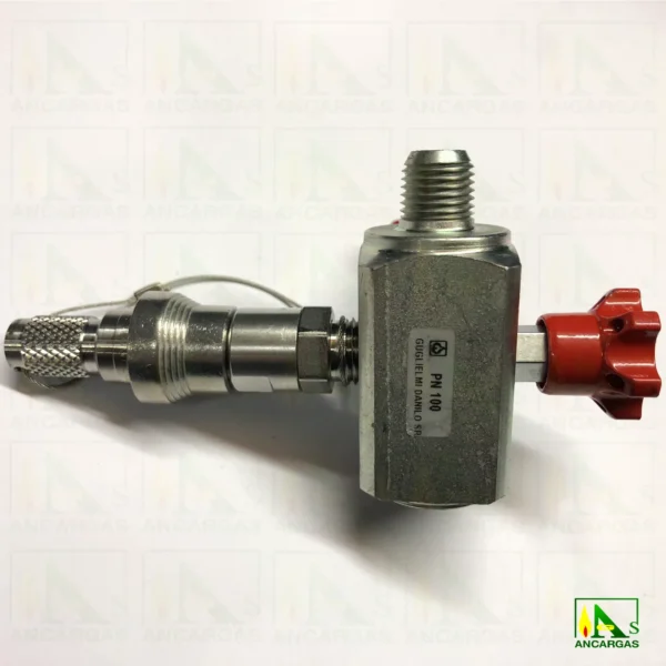 Válvula de 3 vías 1/2" para manómetro con enchufe rápido - Imagen Web de Ancargas ©