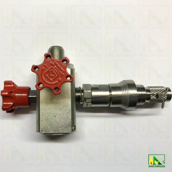 Válvula de 3 vías 1/2" para manómetro con enchufe rápido - Imagen Web de Ancargas ©