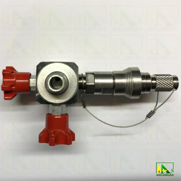 Válvula de 3 vías 1/2" para manómetro con enchufe rápido - Imagen Web de Ancargas ©