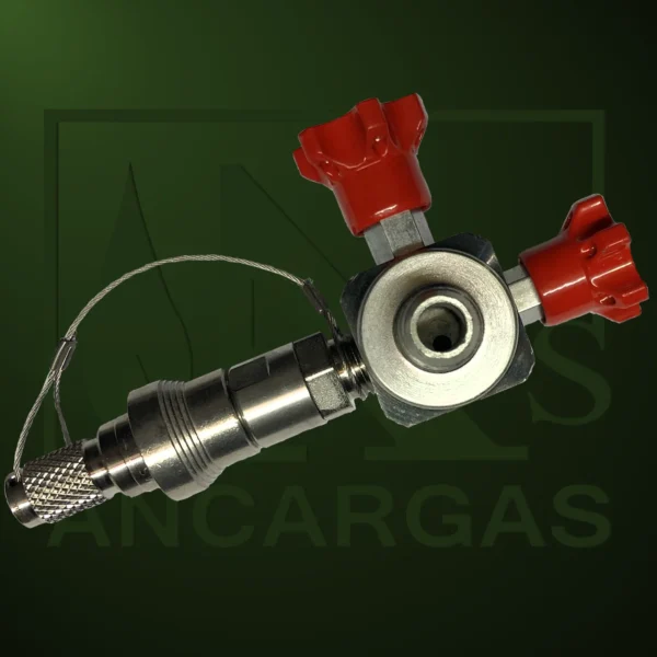 Válvula de 3 vías 1/2" para manómetro con enchufe rápido - Imagen Web de Ancargas ©