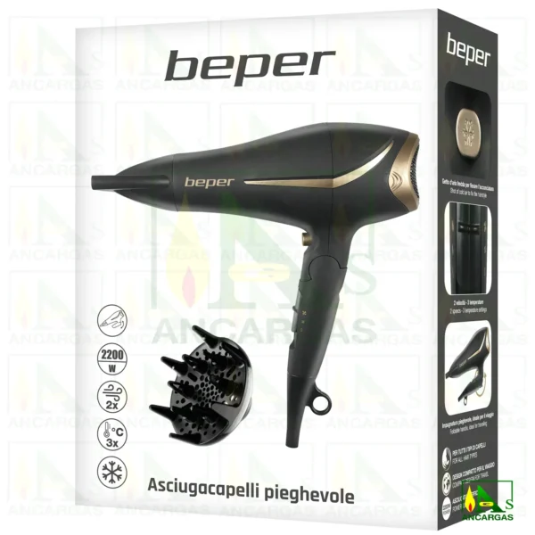 Secador de pelo Soft Touch de viaje plegable Beper - Imagen Web de Ancargas ©