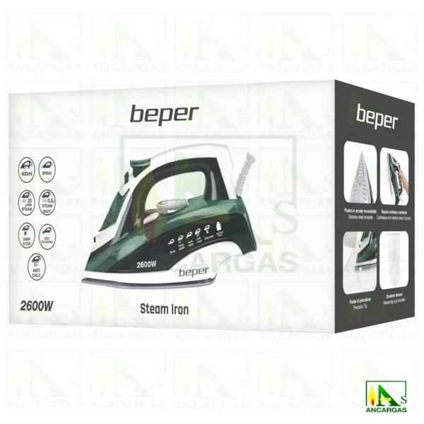 PLANCHA DE ROPA CON PLACA DE ACERO 2600W BEPER - Imagen Web de Ancargas ©