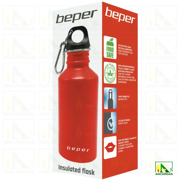 BOTELLA DEPORTIVA ACERO ROJO 0.5L BEPER - Imagen Web de Ancargas ©