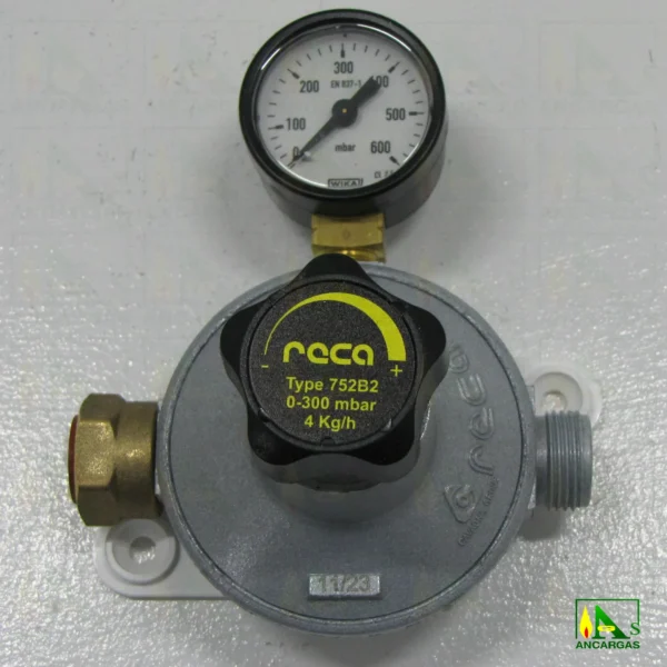 Regulador Reca 4kgh regulable 0-300mbar con manómetro - Imagen Web de Ancargas ©