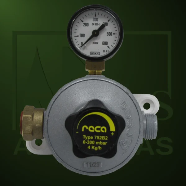Regulador Reca 4kgh regulable 0-300mbar con manómetro - Imagen Web de Ancargas ©