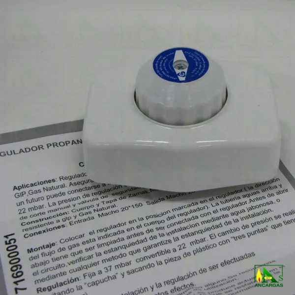 Regulador convertible Reca 22 o 37 mbar 4kg - Imagen Web de Ancargas ©