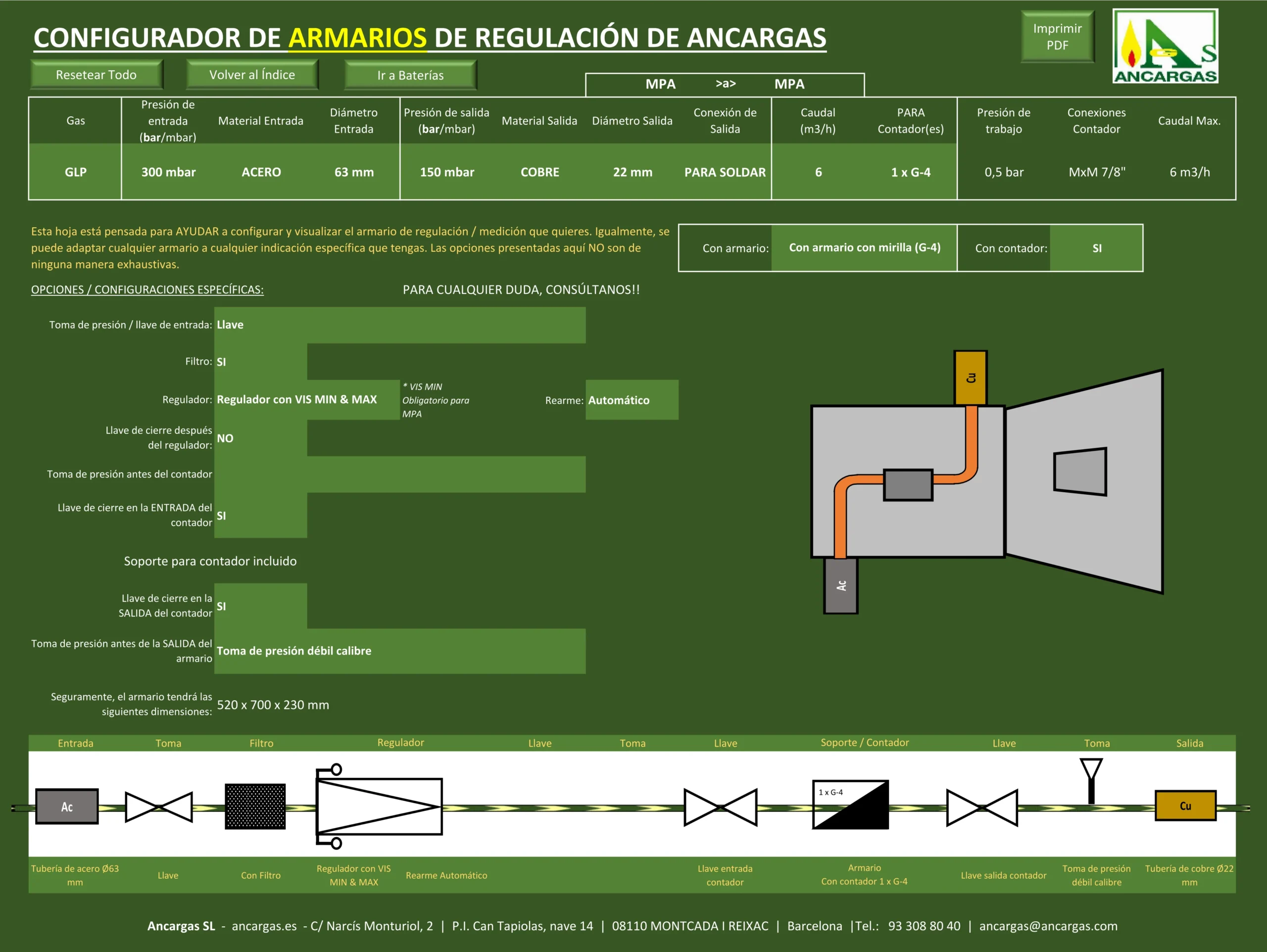 Imagen de nuestro Excel Configurador de armarios de regulación.