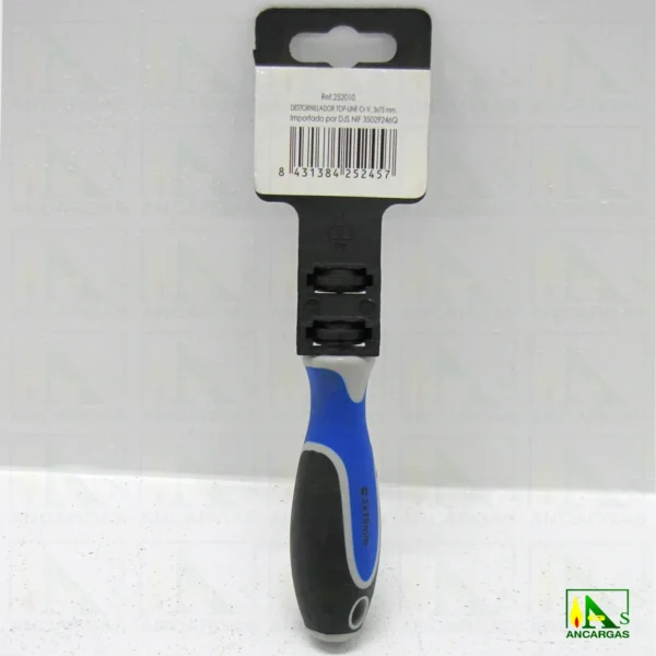 Destornillador Top Line Plano 3x75mm Varilla Cr-V. punta negra magnética - Imagen Web de Ancargas ©