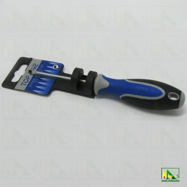 Destornillador Top Line Plano 3x75mm Varilla Cr-V. punta negra magnética - Imagen Web de Ancargas ©