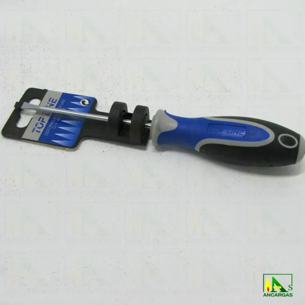 Destornillador Top Line Plano 4x100mm Varilla Cr-V. punta negra magnética - Imagen Web de Ancargas ©