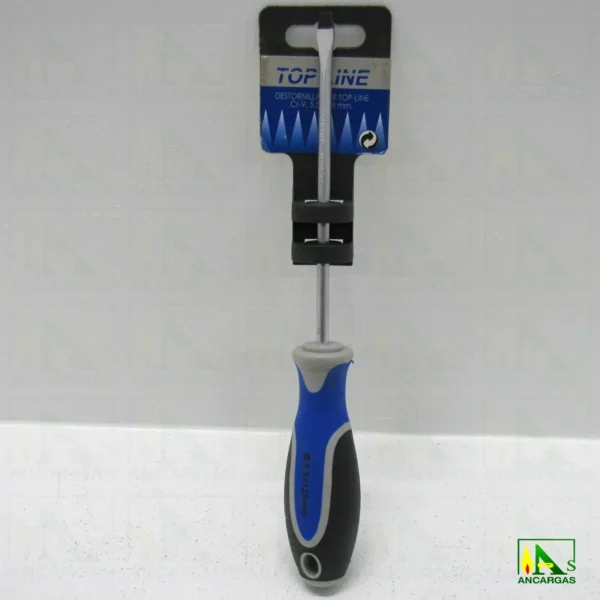 Destornillador Top Line Plano 5x125mm Varilla Cr-V. punta negra magnética - Imagen Web de Ancargas ©