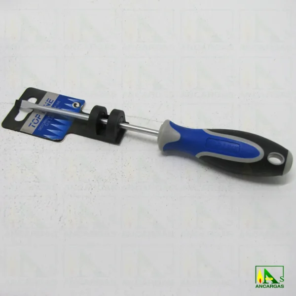 Destornillador Top Line Plano 5x125mm Varilla Cr-V. punta negra magnética - Imagen Web de Ancargas ©
