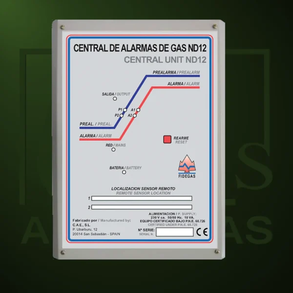 Central de alarma de gas Ref. ND12 para dos sondas - Imagen Web de Ancargas ©