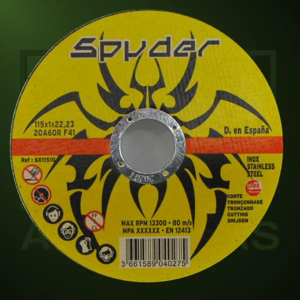 Discos Abrasivos Spyder corte inox. Ø115mm espesor 1mm Orificio 22,2mm - Imagen Web de Ancargas ©