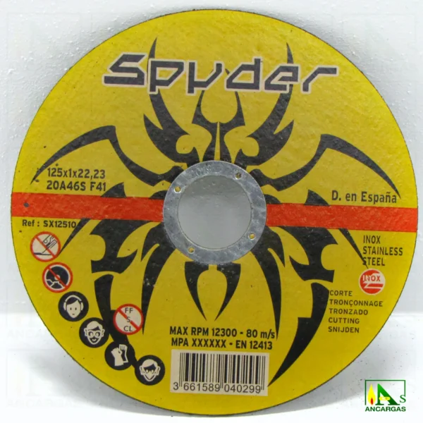 DIS-0002 – Discos Abrasivos Spyder corte inox. Ø125mm espesor 1mm Orificio 22,2mm – Imagen Web de Ancargas ©