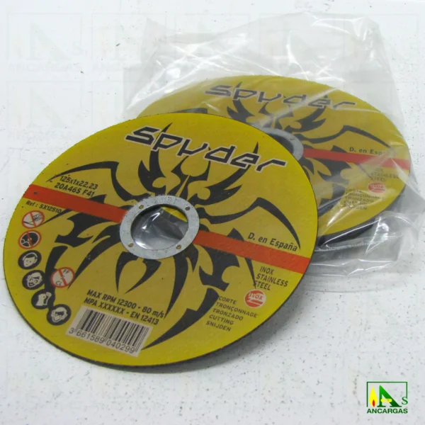DIS-0002 – Discos Abrasivos Spyder corte inox. Ø125mm espesor 1mm Orificio 22,2mm – Imagen Web de Ancargas ©