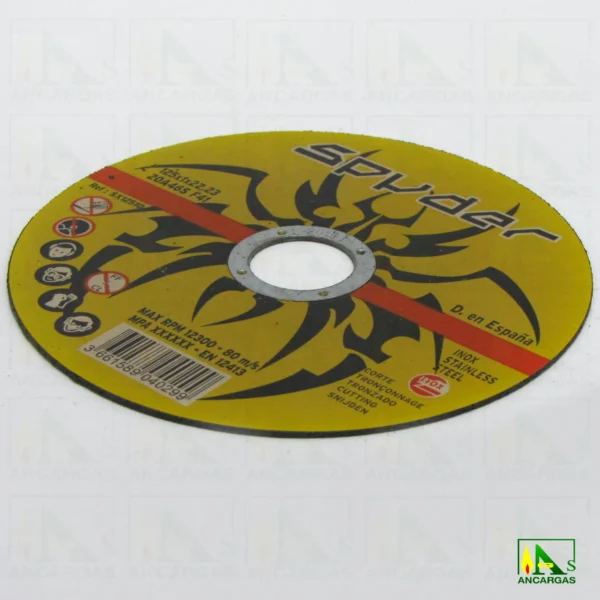 DIS-0002 – Discos Abrasivos Spyder corte inox. Ø125mm espesor 1mm Orificio 22,2mm – Imagen Web de Ancargas ©