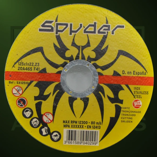 DIS-0002 – Discos Abrasivos Spyder corte inox. Ø125mm espesor 1mm Orificio 22,2mm – Imagen Web de Ancargas ©