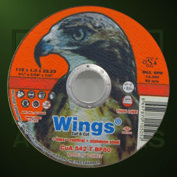 Discos Abrasivos Wings Naranja corte inox Ø115mm espes.1mm Orific.22,2 - Imagen Web de Ancargas ©