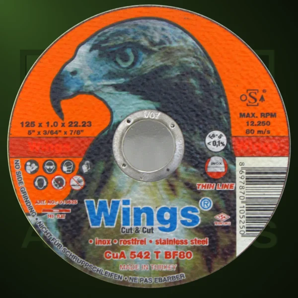 Discos Abrasivos Wings Naranja corte inox Ø125mm espes.1mm Orific.22,2 - Imagen Web de Ancargas ©