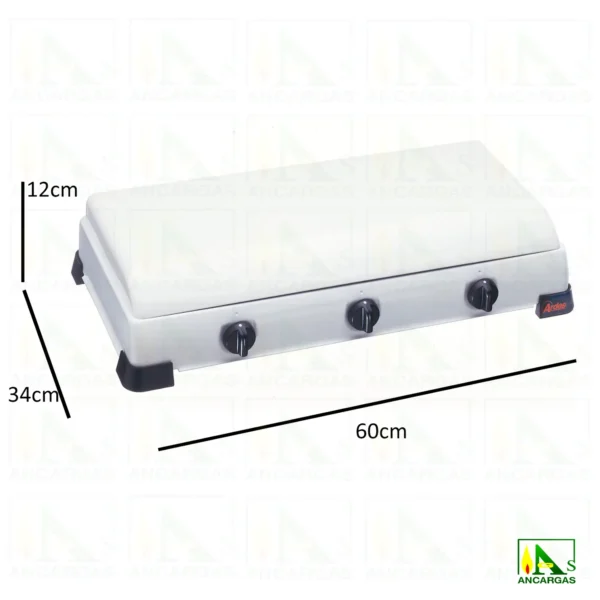 Cocina Gas Zeus esmaltada de 3 fuegos con tapa - Imagen Web de Ancargas ©