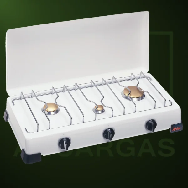Cocina Gas Zeus esmaltada de 3 fuegos con tapa - Imagen Web de Ancargas ©