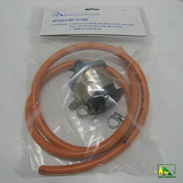Conjunto regulador domestico manguera y abrazaderas - Imagen Web de Ancargas ©
