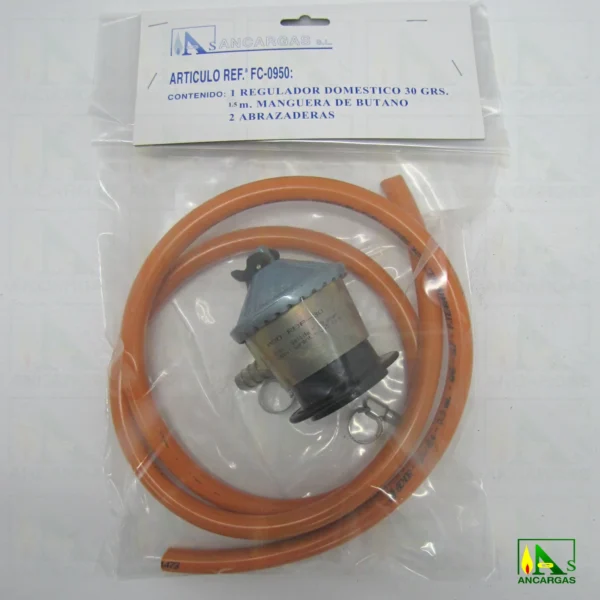 Conjunto regulador domestico manguera y abrazaderas - Imagen Web de Ancargas ©
