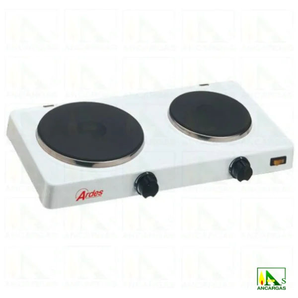 Hornillo eléctrico doble esmaltado blanco 1000W+1500W placas hierro Ø 14,5+18cm - Imagen Web de Ancargas ©