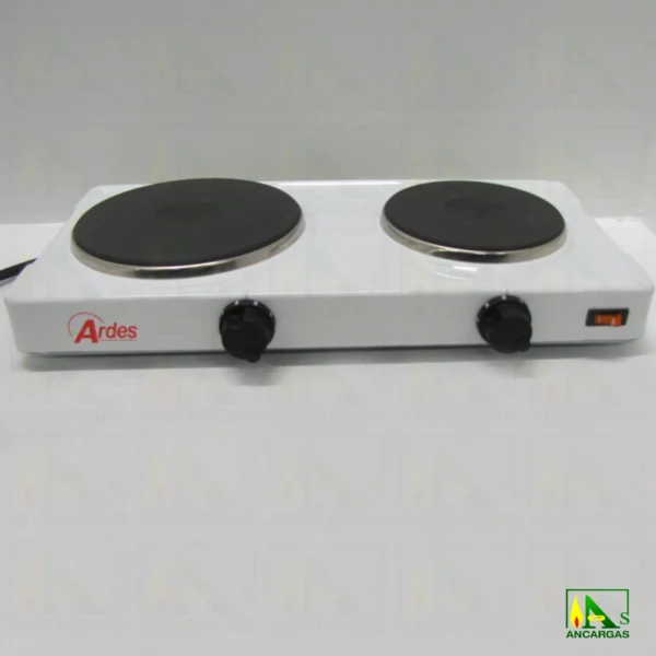 Hornillo eléctrico doble esmaltado blanco 1000W+1500W placas hierro Ø 14,5+18cm - Imagen Web de Ancargas ©