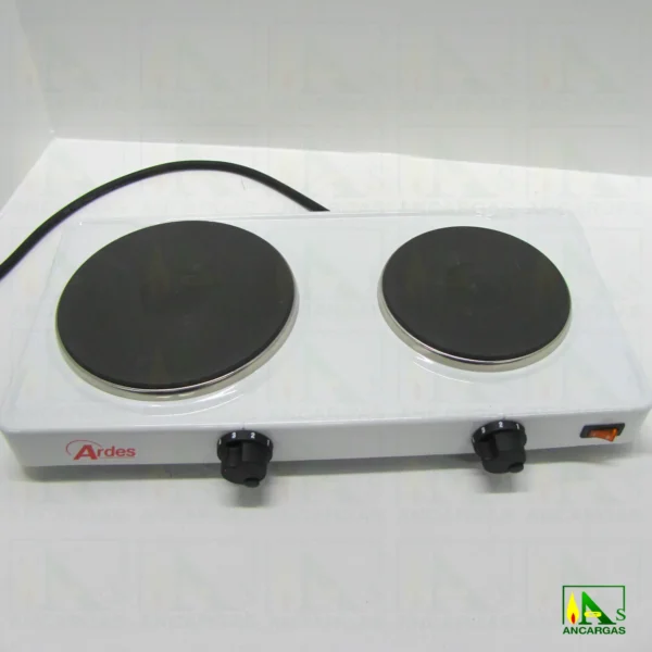 Hornillo eléctrico doble esmaltado blanco 1000W+1500W placas hierro Ø 14,5+18cm - Imagen Web de Ancargas ©