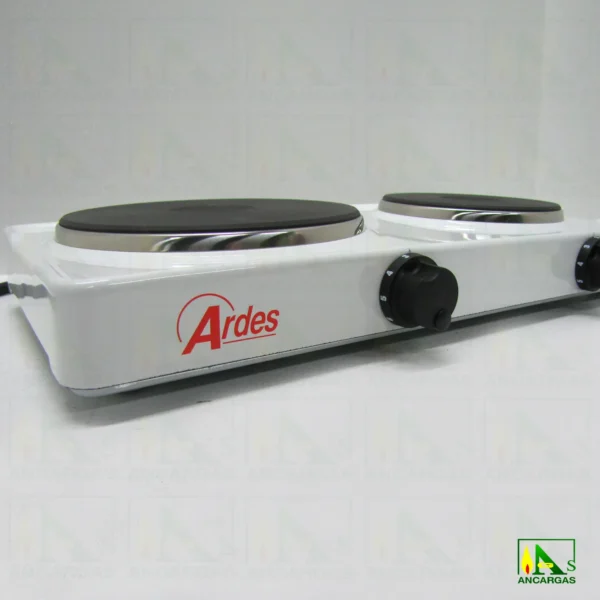 Hornillo eléctrico doble esmaltado blanco 1000W+1500W placas hierro Ø 14,5+18cm - Imagen Web de Ancargas ©