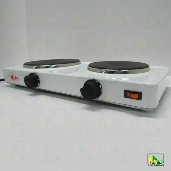 Hornillo eléctrico doble esmaltado blanco 1000W+1500W placas hierro Ø 14,5+18cm - Imagen Web de Ancargas ©