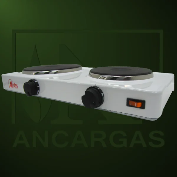 Hornillo eléctrico doble esmaltado blanco 1000W+1500W placas hierro Ø 14,5+18cm - Imagen Web de Ancargas ©