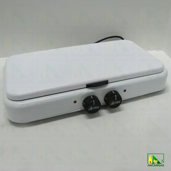 Hornillo eléctrico doble con tapa blanco 1000W+1500W placas hierro Ø 14,5+18cm - Imagen Web de Ancargas ©