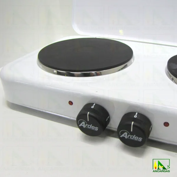 Hornillo eléctrico doble con tapa blanco 1000W+1500W placas hierro Ø 14,5+18cm - Imagen Web de Ancargas ©