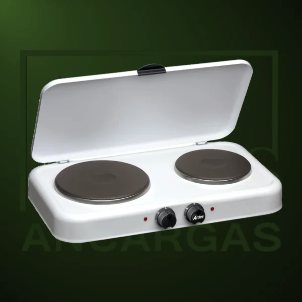 Hornillo eléctrico doble con tapa blanco 1000W+1500W placas hierro Ø 14,5+18cm - Imagen Web de Ancargas ©