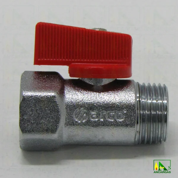 Válvula esfera mini PN16 macho hembra hexagonal mando ROJO y acabado cromo - Imagen Web de Ancargas ©