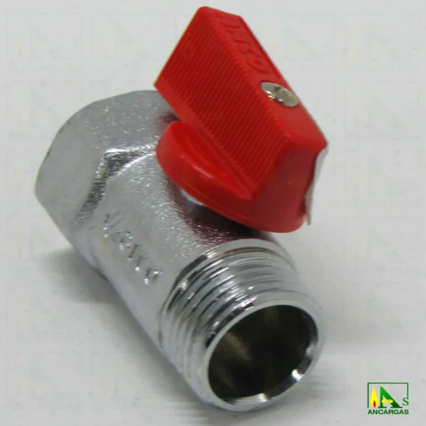 Válvula esfera mini PN16 macho hembra hexagonal mando ROJO y acabado cromo - Imagen Web de Ancargas ©
