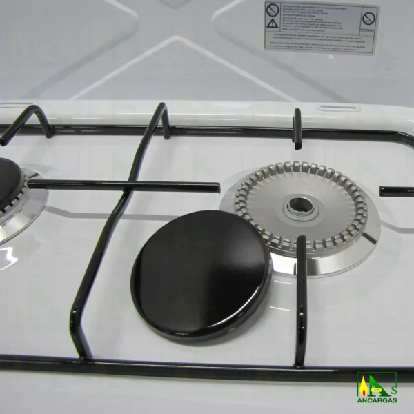 Cocina de gas de 2 fuegos en acero esmaltado blanco con tapa ideal camping - Imagen Web de Ancargas ©