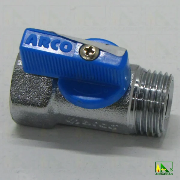 Válvula esfera mini PN16 macho hembra hexagonal mando AZUL y acabado cromo - Imagen Web de Ancargas ©
