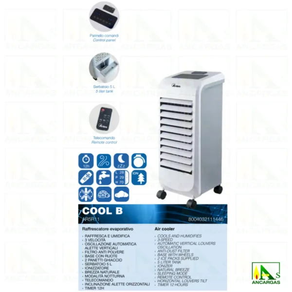 Ventilador humidificador Enfriador Cooler Ardes Cool-B con Ionizador y mando 80W - Imagen Web de Ancargas ©