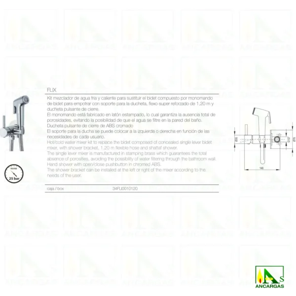 Flix Kit ducheta para sustituir el bidet agua FRIA y CALIENTE - Imagen Web de Ancargas ©