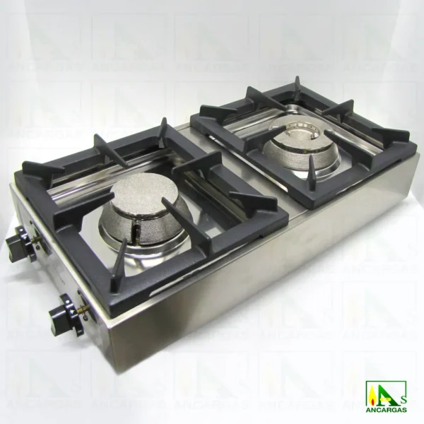 Cocina industrial Parker gas 2 fuegos acero inox - Imagen Web de Ancargas ©