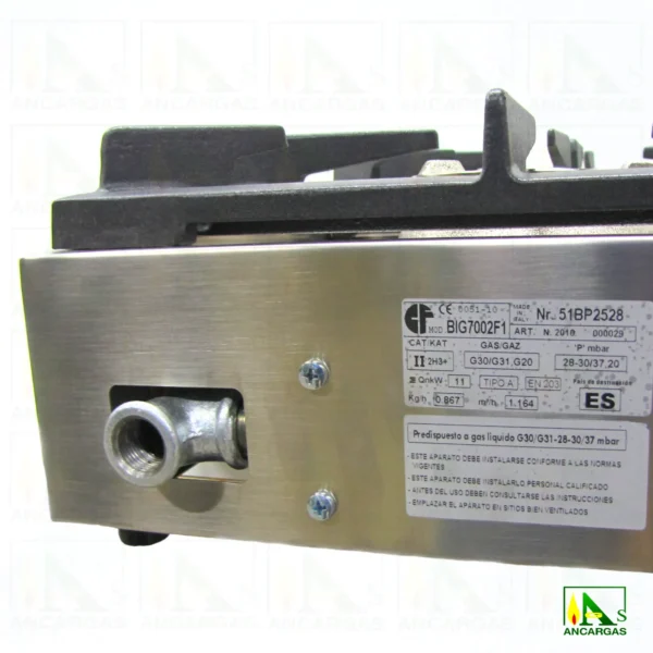 Cocina industrial Parker gas 2 fuegos acero inox - Imagen Web de Ancargas ©