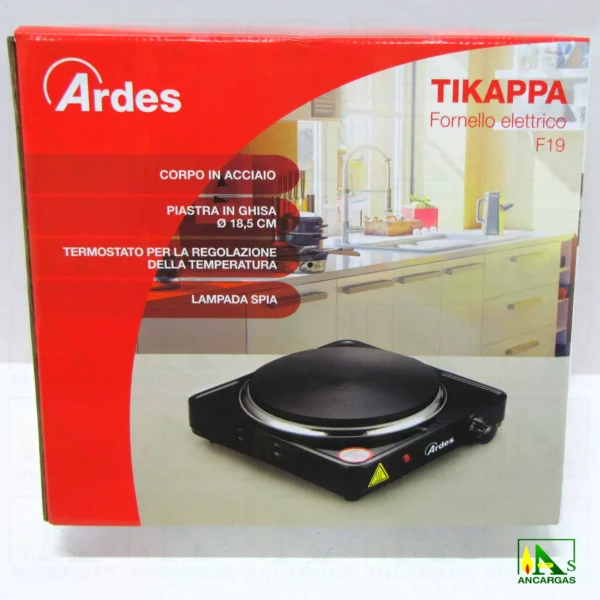 Ardes hornillo eléctrico AR1F19 – TIKAPPA – FORNELLO ELETTRICO Ø 18,5 1500 W NERO – Imagen Web de Ancargas ©